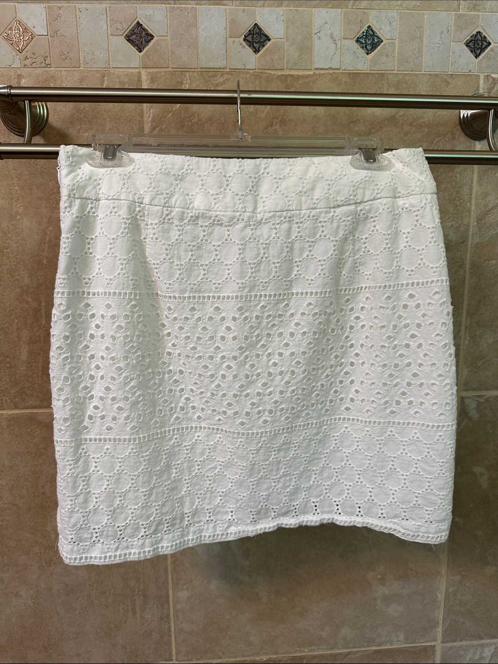 Banana Republic Women Mini Skirt In White Eyelet Lace Size 4 Lined Cotton